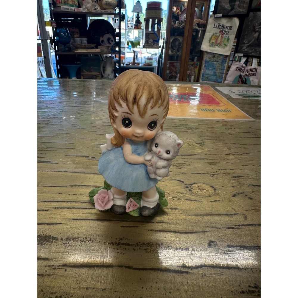 Vintage Girl with Kitty Figurine Japan